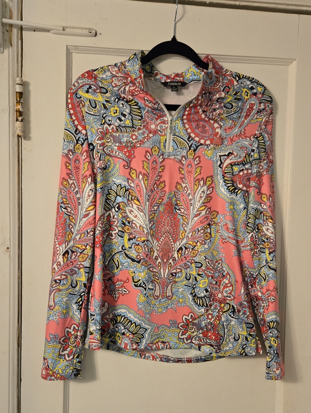 Joules Coral Pink Paisley Quarter-Zip Long Sleeve Top